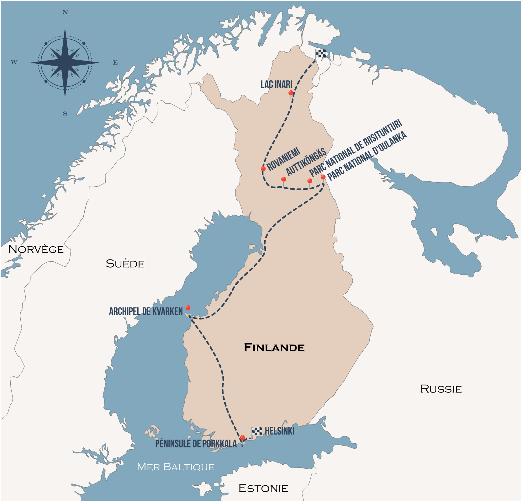 15 jours en Finlande - Itinéraire sur carte